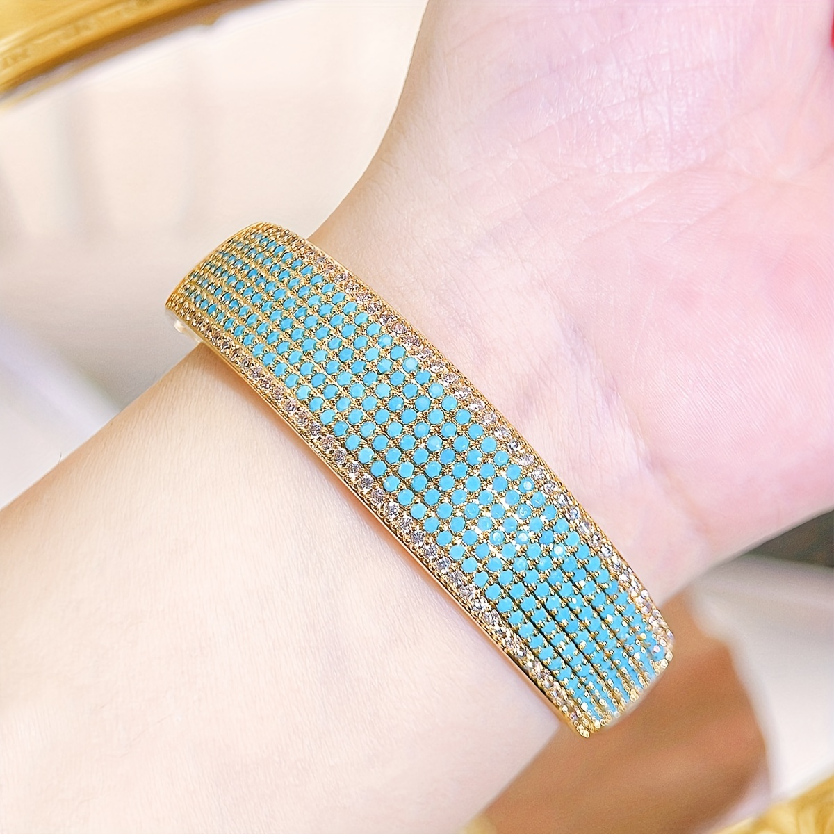 Bohemian Style Golden Bangle Bracelets with CZ for Weddings